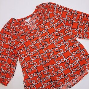 Crown & Ivy Top Orange Blue Blouse PM